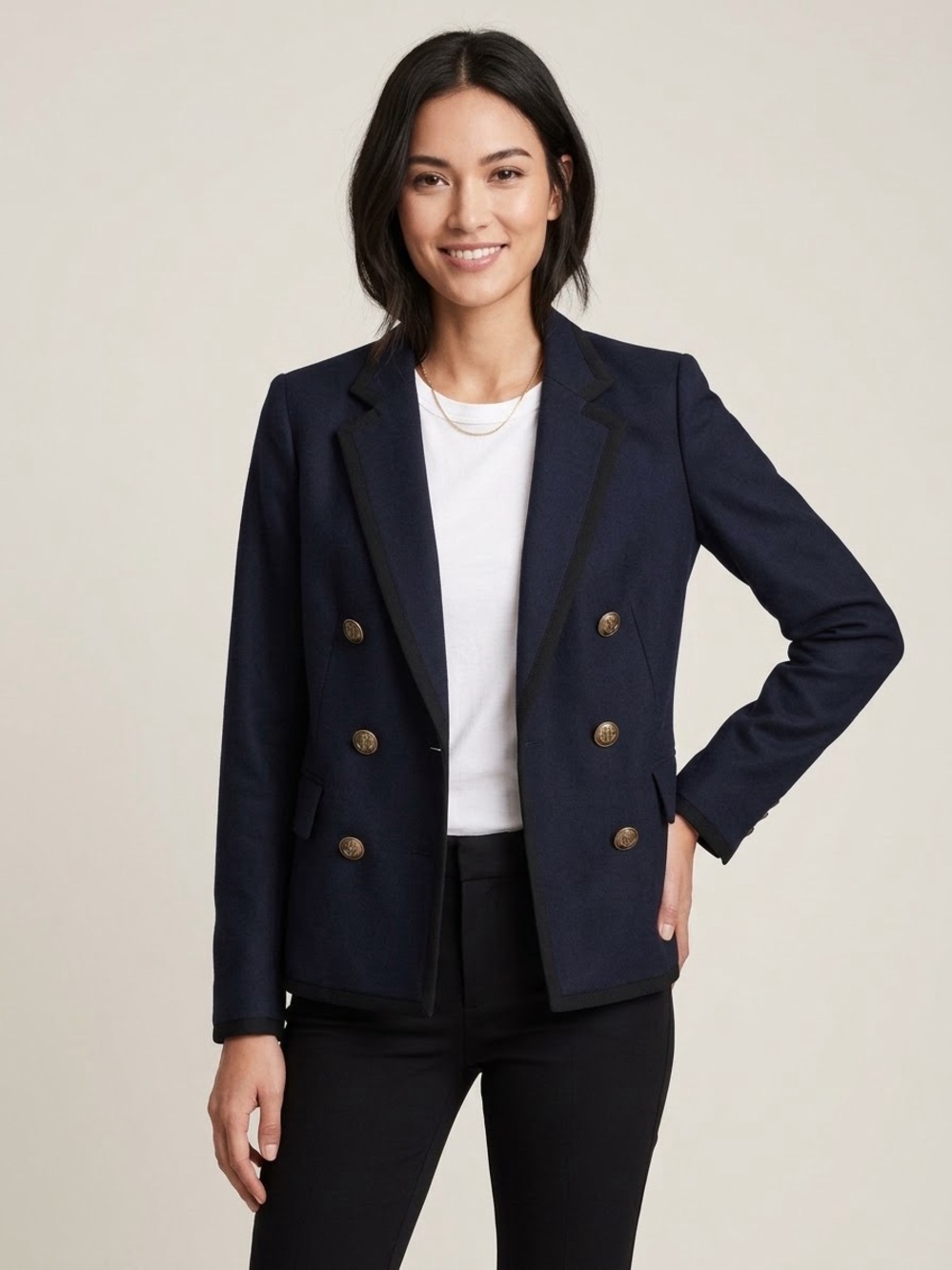 rag & bone Navy Double-Breasted Blazer with Gold Buttons